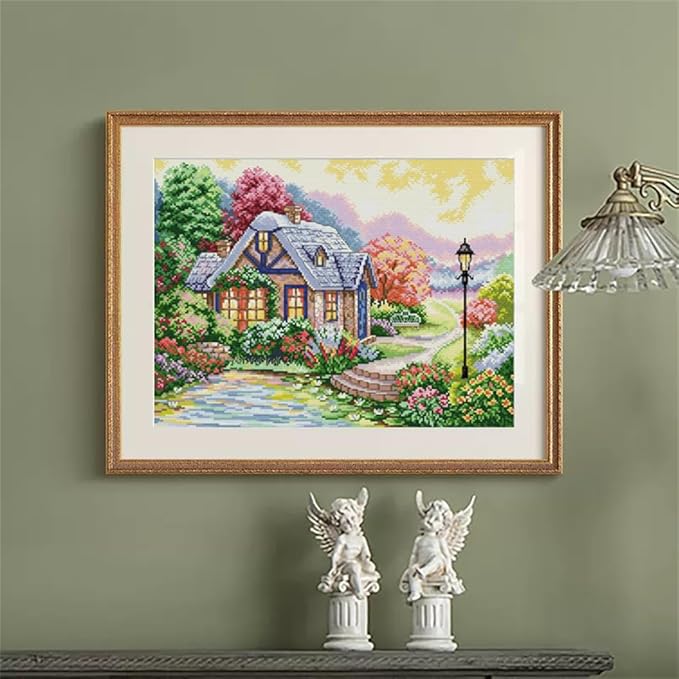 JOYSEWING Dream House Countryside Stamped Kits Pattern Counted Cross Stitch Printed Embroidery Starter Kits for Beginners DIY Gift Home Decoration (Sweet Home(11CT) 22.05 ×17.32 inch)
