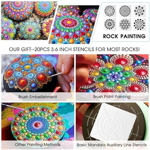 Augshy Mandala Dotting Tools Painting Kit, 58Pcs Dotting Tools for Painting DIY Rock Template Stencils Kit Brush Tray Pen Zipper Bag for Stone Canvas Mandala Arts - Image 5