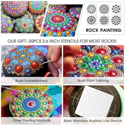 Augshy Mandala Dotting Tools Painting Kit, 58Pcs Dotting Tools for Painting DIY Rock Template Stencils Kit Brush Tray Pen Zipper Bag for Stone Canvas Mandala Arts - Image 5