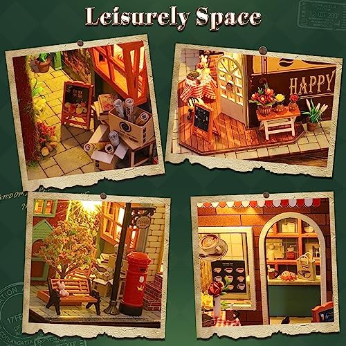 DIY Miniature House Kit, Coffee Shop Miniature Dollhouse Kit, Cafe 3D Wooden Puzzles with LED Music Dustproof Covers, Dollhouse Handmade Craft Model, Bookshelf Decor Birthday Gift for Adults - Image 4
