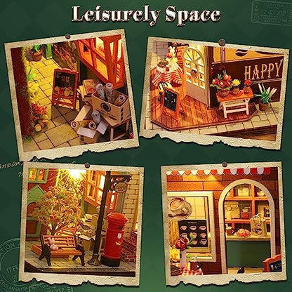 DIY Miniature House Kit, Coffee Shop Miniature Dollhouse Kit, Cafe 3D Wooden Puzzles with LED Music Dustproof Covers, Dollhouse Handmade Craft Model, Bookshelf Decor Birthday Gift for Adults - Image 4