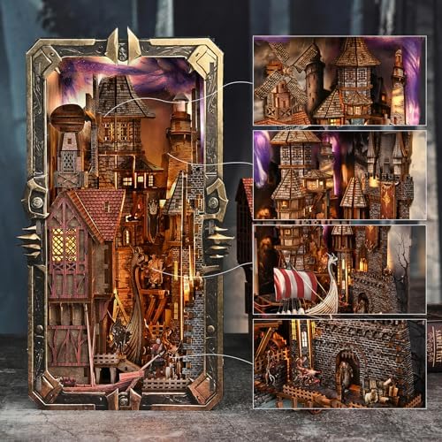 Book Nook Kit - 3D Wooden Puzzle DIY Miniature House Kit, Booknook Craft Bookshelf Decor Gift for Adults (Voyage Through The Storm) - Image 3