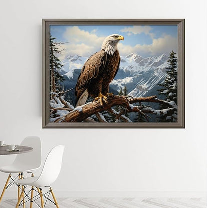 Leczany Cross Stitch Stamped Kit for Adults - Snow Mountain Eagle | DIY Embroidery Starter Patterns Craft Kit Needlepoint for Beginner | 11CT, 3 Strands | 20.5x15.4 inches