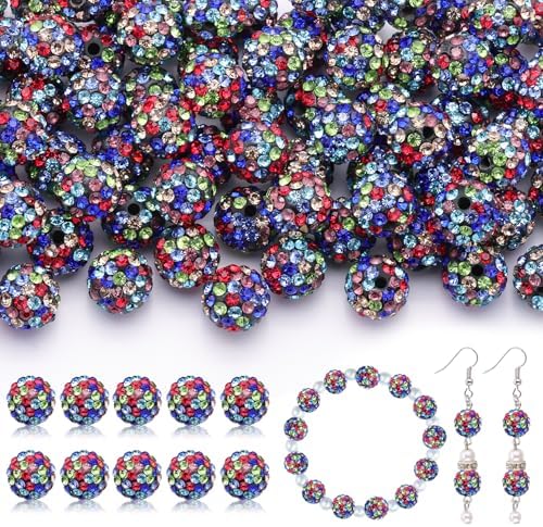 105pcs 10mm Rhinestone Beads for Jewelry Making, Black Mixed Shiny Round Disco Ball Beads Bulk, Sparkle Crystal Clay Christmas for Bracelet Baseball Necklace Earring Crafting and DIY by TINKRSTUFF