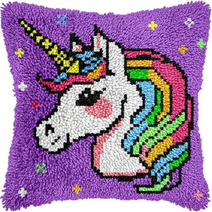 Unicorn Rainbow Latch Hook Pillow Kits for Adults Beginners, Easy DIY Hobby by VEIROUSA