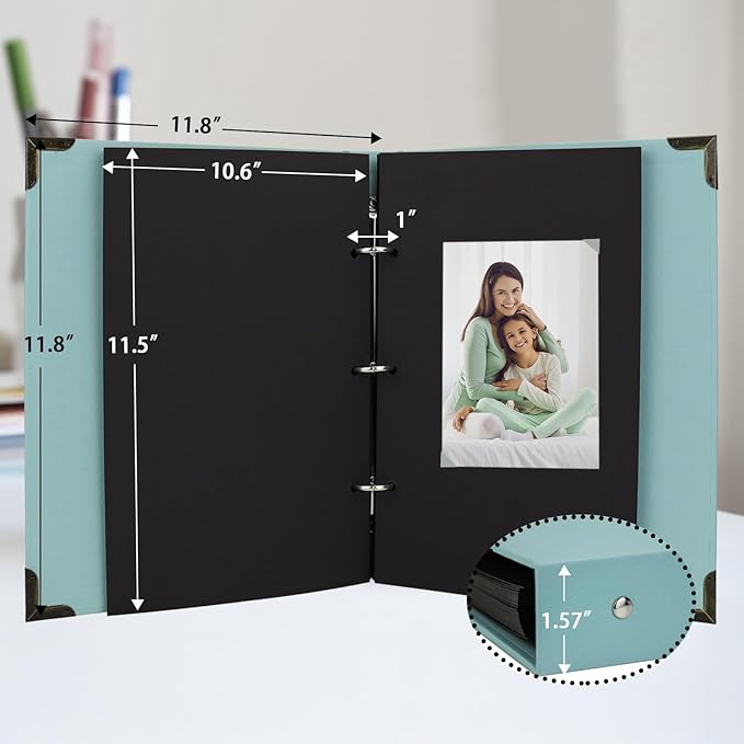 Scrapbook Album 12" x 12" DIY Scrapbook Photo Album Hardcover Kraft Paper 3 Rings Memory Book for Wedding, Anniversary, Travel, Family, LightGreen