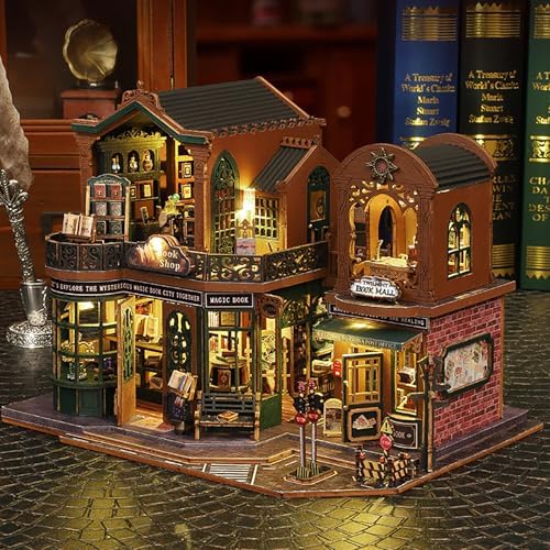 DIY Book Nook Kit - DIY Miniature Dolls House Kit with Furniture and LED Light, 3D Puzzle Wooden Art Bookends, Model Kits for Adults to Build (Twilight Bookstore) - Image 4