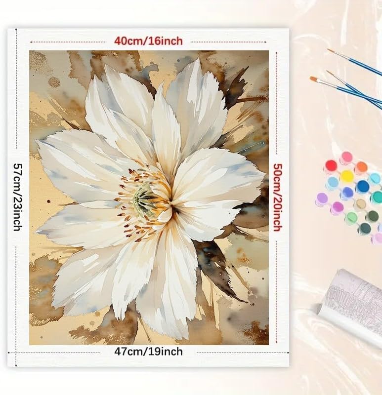 Botanical Art Paint by Numbers Kit for Adults - DIY White Petal Flower with Beige Tones Painting on Canvas 16x20 Inches,Acrylic Paint Set,Suitable for Beginners,Art for Home Decoration/Gifts - Image 2