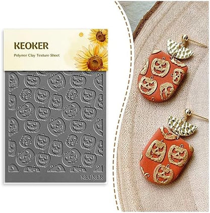 Keoker Polymer Clay Texture Sheets, Fall Clay Texture Mat for Making Earrings Jewerly, Autumn Polymer Clay Earrings Tools (No. 1-3) (Fall Polymer Clay Texture Sheets 2) by Keoker
