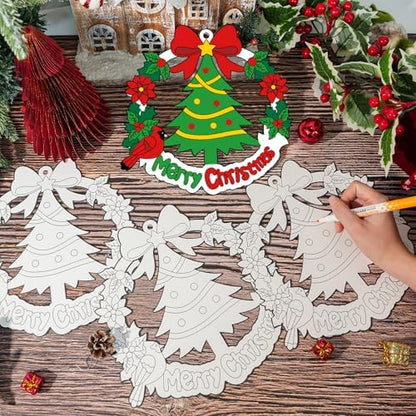 Sereliy 24 Pcs Christmas Coloring Wreath Crafts for Kids, Color Your Own Christmas Crafts, DIY Paper Xmas Wreath for Classroom Activities Games. (Xmas 24) - Image 4
