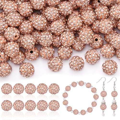 160pcs 10mm Rhinestone Beads for Jewelry Making, Light Peach Shiny Round Disco Ball Beads Bulk, Sparkle Crystal Clay Christmas for Bracelet Baseball Necklace Earring Crafting and DIY by TINKRSTUFF