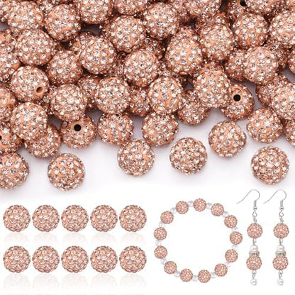 200pcs 10mm Rhinestone Beads for Jewelry Making, Light Peach Shiny Round Disco Ball Beads Bulk, Sparkle Crystal Clay Christmas for Bracelet Baseball Necklace Earring Crafting and DIY by TINKRSTUFF