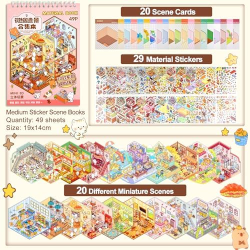 ASTARON 20 Sets DIY 3D Sticker Scene Book, Make Own Shop Room Relief Stress - Image 2
