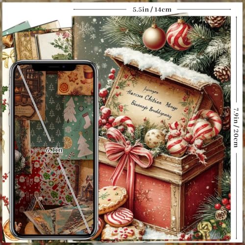 170 Sheets Vintage Christmas Scrapbook Paper, 8 Festive Themes Gingerbread Tree Snowflake Pattern Decorative Craft DIY Supplies Kit for Junk Journal Supplies, Collage, Card Making, Gift Wrapping - Image 4