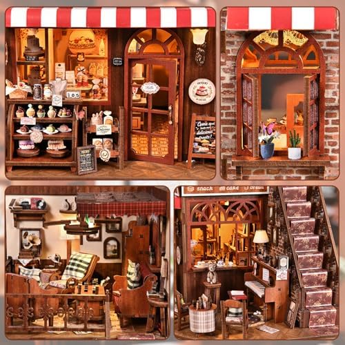 DIY Miniature House Kit, Dollhouse Fantastic Corner Shop for Adults to Build, Birthday/Christmas Day Gift for Family and Friends, Prefab Tiny Home with LED Lights,Corner Dessert House - Image 6