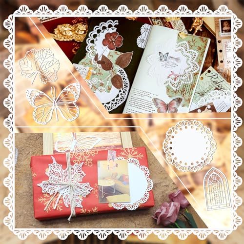 Anvin 30 Pcs Scrapbook Lace Paper Vintage Background Paper Cutouts Leaves, Frames, Flowers, Butterfly Hollow Decorative Paper for Scrapbooking, Junk Journal, Art Journaling, Card Making, Planner, DIY - Image 5