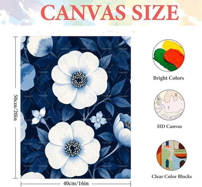 Botanical Paint By Numbers Kit For Adults - Diy Blue White Flower Pattern Painting On Canvas 16X20 In, Acrylic Paint Set, Suitable For Beginners, Wall Decor Art For Home Decoration Or Gifts, Unframed - Image 2