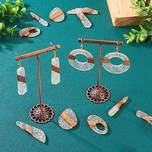 FASHEWELRY 14Pcs Resin Wood Earring Charms - Silver Foil Wooden Earring Blanks - Geometry Boho Charms - Round & Teardrop Pieces for Jewelry Making - Image 2