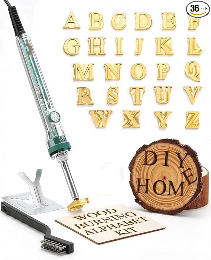 Arokimi 1/2" Wood Burning Letter Kit, 26 Pcs Alphabet Branding Iron Stamps for Wood Leather Hats BBQ Bread, With an 80W Electric Branding Iron