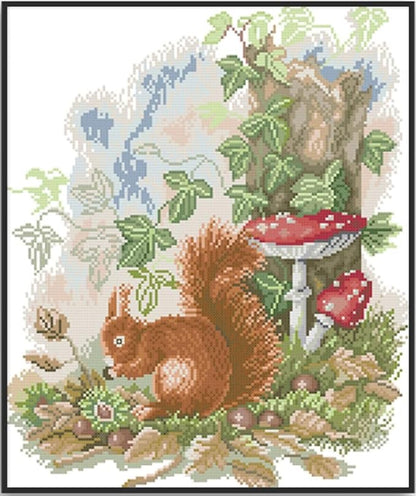 Qeerysew Cross Stitch Kits Stamped Full Range of Embroidery Starter Kits for Beginners DIY- Printed kit The Little Squirrel Foraging(Printed) 11CT17.3x20.1inches