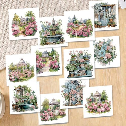 C'eitura 12Pcs Garden Flowers Diamond Art Painting Greeting Card Kit with Envelopes, DIY Floral Christmas Birthday Thanksgiving Card Making Set, All Occasion Handmade Card Craft - Image 2