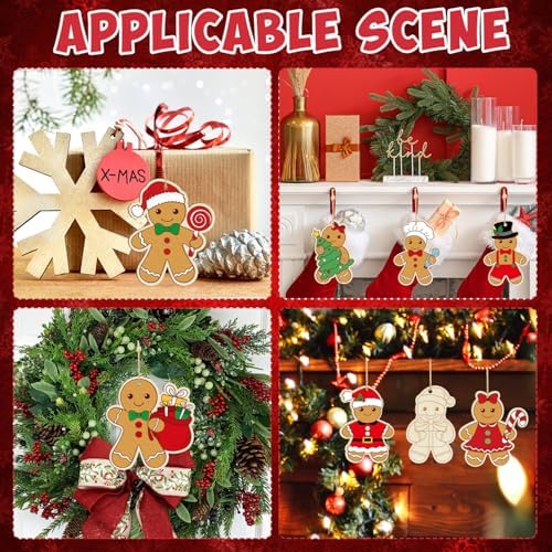 80PCS Wooden Christmas Ornaments to Paint, 8 Styles DIY Blank Unfinished Wood Gingerbread Man Cutouts Ornament for Crafts Winter Hanging Decorations - Image 6