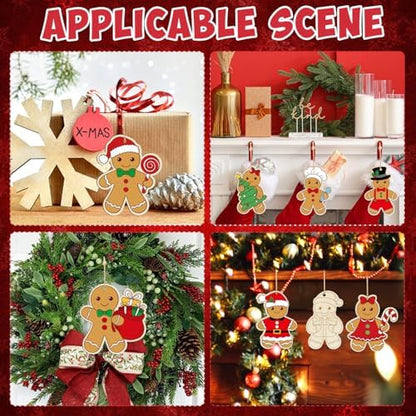 80PCS Wooden Christmas Ornaments to Paint, 8 Styles DIY Blank Unfinished Wood Gingerbread Man Cutouts Ornament for Crafts Winter Hanging Decorations - Image 6