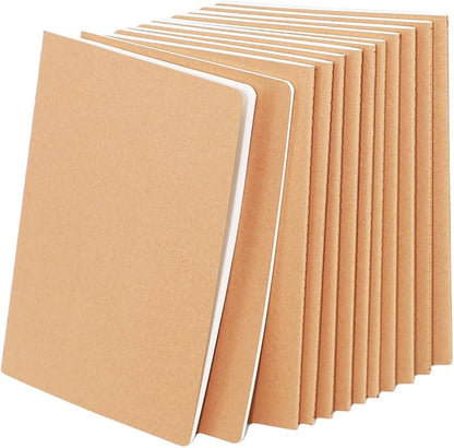 FAWTEEM 12 Pack A5 Blank Notebook Bulk Kraft Cover Travel Journals Composition Diary Subject Notebooks Planner 60 Pages, 8.3”x 5.5”