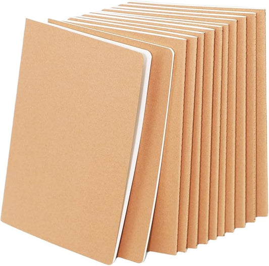 FAWTEEM 12 Pack A5 Blank Notebook Bulk Kraft Cover Travel Journals Composition Diary Subject Notebooks Planner 60 Pages, 8.3”x 5.5”