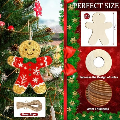 Large Size 7 inch Wooden Christmas Gingerbread Man Ornaments to Paint 10PCS, DIY Blank Cutouts Unfinished Wood Ornament for Home Crafts Hanging Christmas Decorations Winter - Image 7
