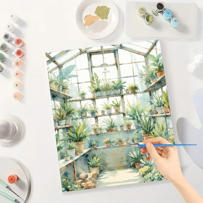 Botanical Paint by Numbers Kit for Adults - DIY Greenhouse with Potted Plants Painting on Canvas 16x20In, Acrylic Paint Set, Suitable for Beginners, Art for Home Decoration or Gifts - Image 3