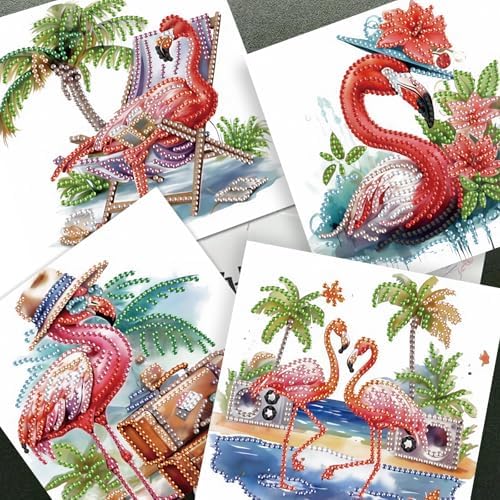 JISHSHAY 6 PCS Flamingo Diamond Painting Greeting Cards Flamingo Diamond Art Birthday Cards with Envelopes Gem Art Mosaic Kits for Adults, for Anniversary Valentine Thank You Graduation All-Occasion - Image 7