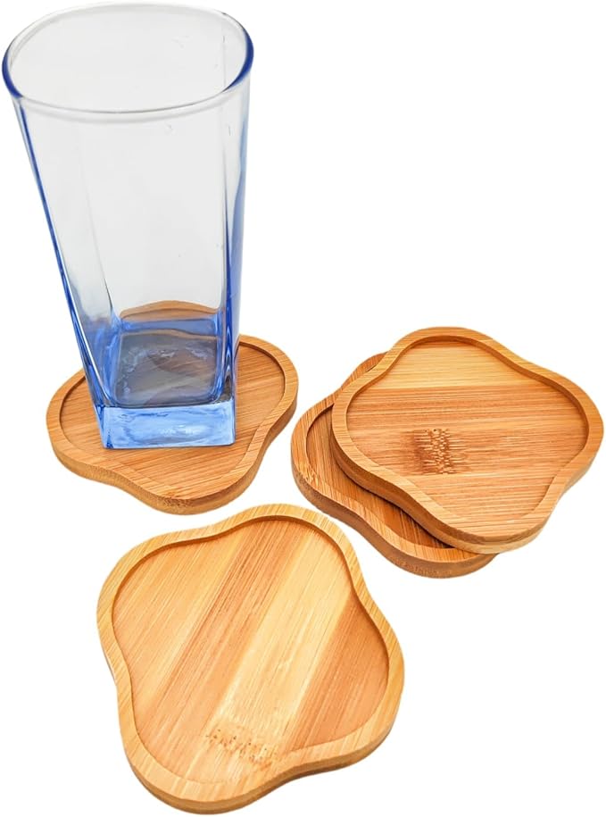 4PCS Mosaic Bamboo Coasters for Crafts, Blank Base Trays, Drinking Cup Coaster, Plant Coaster, Art Plate,DIY Mosaic Supplies (Four-Leaf Clover)