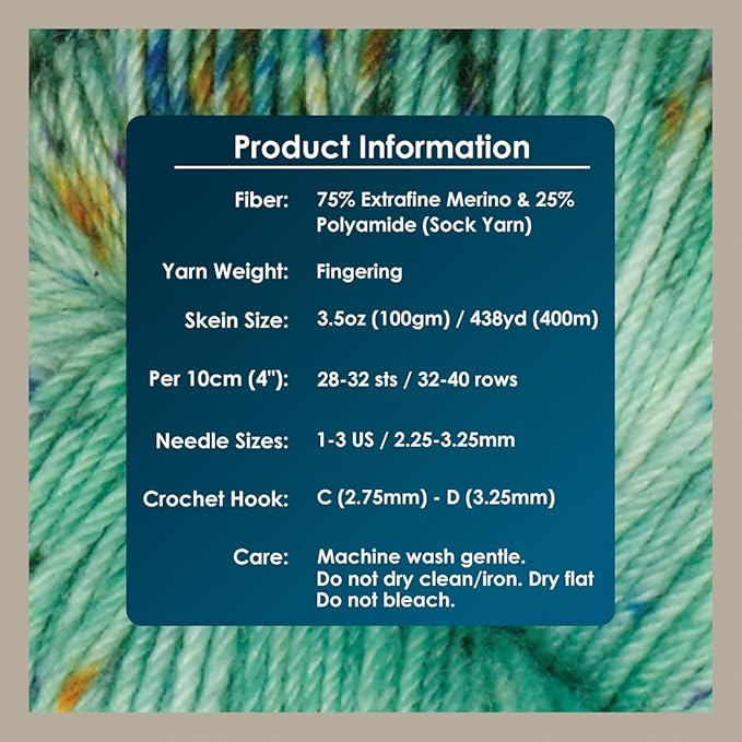 KnitPro Symfonie Hand Dyed Yarn | Extra Fine Merino Wool & Polyamide Blend for Knitting & Crocheting, Fingering Weight, Oeko-TEX Certified 400m, 100g Skein | Terra Variegated Mint Sky