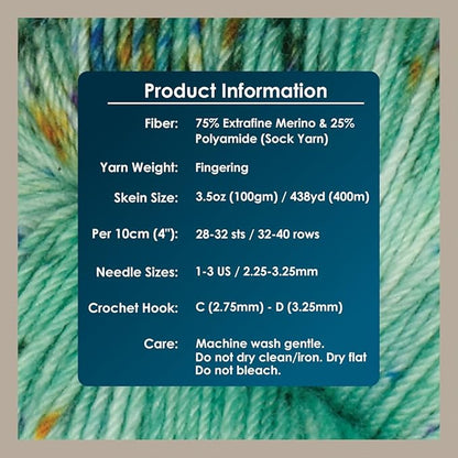 KnitPro Symfonie Hand Dyed Yarn | Extra Fine Merino Wool & Polyamide Blend for Knitting & Crocheting, Fingering Weight, Oeko-TEX Certified 400m, 100g Skein | Terra Variegated Mint Sky