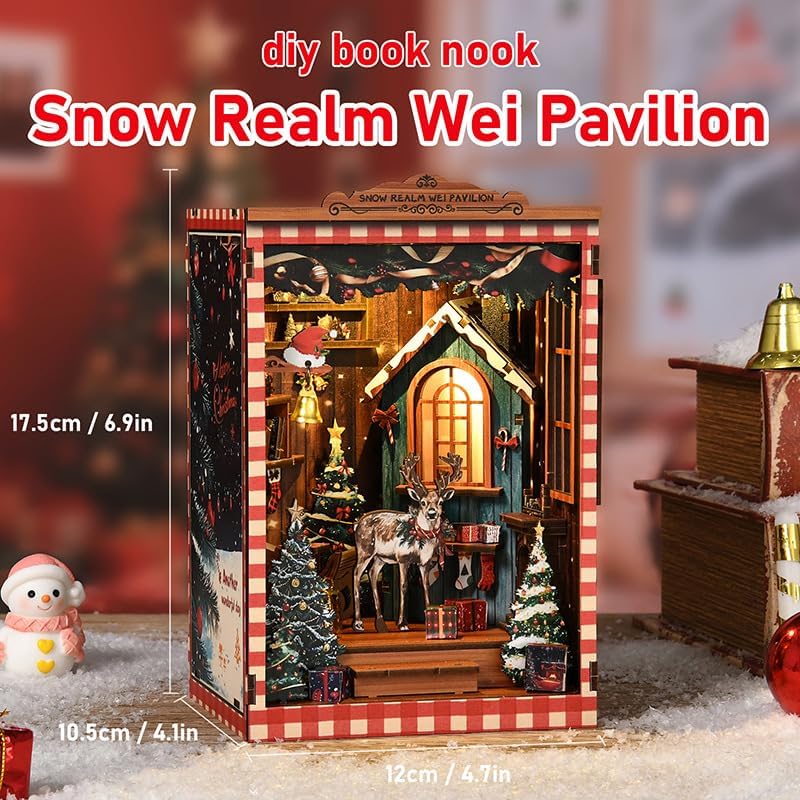 DIY Miniature House Kit, Mini House Building Kit, DIY Book Nook Kit, Tiny Model House for Adults to Build, Beginner 3D Wooden Book Nook, for Family Friends (Christmas time A) - Image 2