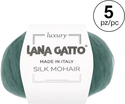 5 Skeins, Silk Mohair Luxury Yarns, Premium and Soft Blend for Knitting and Crocheting, Made in Italy (Green - 30486, 5)
