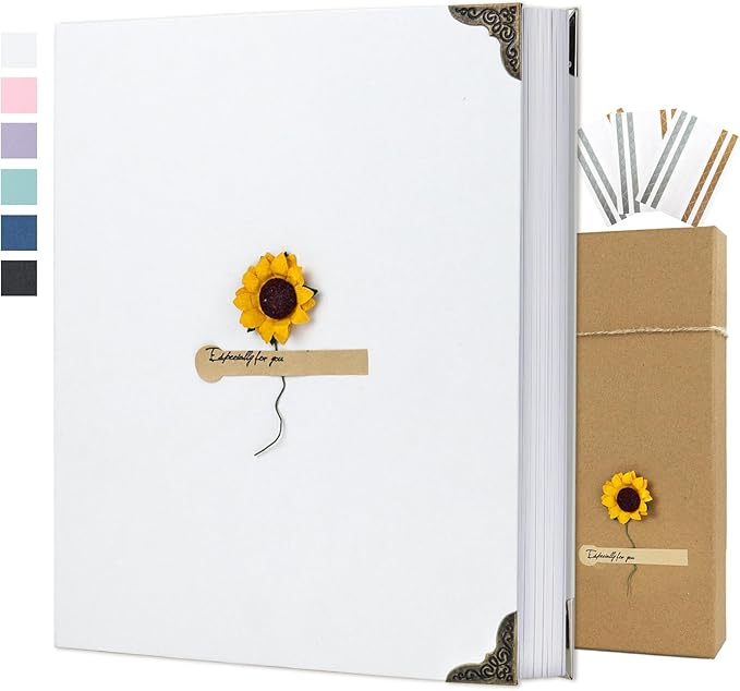 Scrapbook Album 8" x 10" DIY Scrapbook Photo Album Hardcover Kraft Paper 3 Rings Memory Book for Wedding, Anniversary, Travel, Family, White