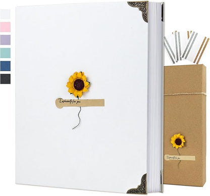 Scrapbook Album 8" x 10" DIY Scrapbook Photo Album Hardcover Kraft Paper 3 Rings Memory Book for Wedding, Anniversary, Travel, Family, White