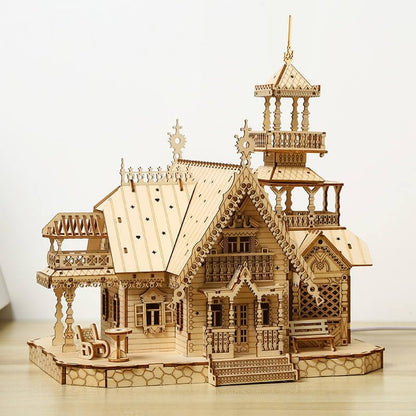 3D Wooden Puzzles for Adults 267pcs Vintage LED Light Villa DIY Wooden Assembly Kit for Teens Home Decor - Image 3