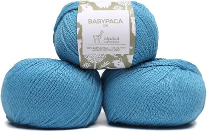100% Baby Alpaca Yarn Wool Set of 3 Skeins (150 Grams) DK Weight - Made in Peru - Heavenly Soft and Perfect for Knitting and Crocheting (Candy Floss Blue, DK)