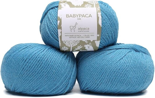100% Baby Alpaca Yarn Wool Set of 3 Skeins (150 Grams) DK Weight - Made in Peru - Heavenly Soft and Perfect for Knitting and Crocheting (Candy Floss Blue, DK)