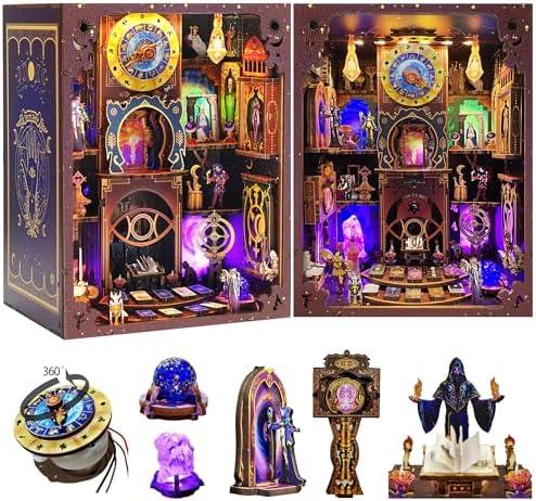 Book Nook Kit - Fantasy Tarot 3D Wooden Puzzle for Adults, Teens & Beginners, DIY Miniature Bookshelf Insert with LED Light, Mysterious Craft Gift for Model Builders by Unknown