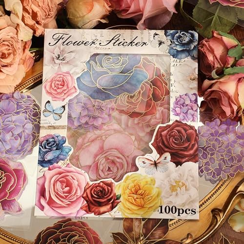 emmoolife Pressed Flower Stickers Set (100 PCS) Large Dried Flowers Themed Resin Sticker Decals Floral Botanical Journaling Stickers for Scrapbook Supplies Bullet Junk Journal Bottles Planner Laptops - Image 5