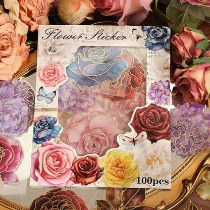 emmoolife Pressed Flower Stickers Set (100 PCS) Large Dried Flowers Themed Resin Sticker Decals Floral Botanical Journaling Stickers for Scrapbook Supplies Bullet Junk Journal Bottles Planner Laptops - Image 5