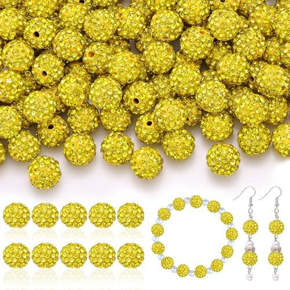 105pcs 10mm Rhinestone Beads for Jewelry Making, Yellow Shiny Round Disco Ball Beads Bulk, Sparkle Crystal Clay Christmas for Bracelet Baseball Necklace Earring Crafting and DIY by TINKRSTUFF