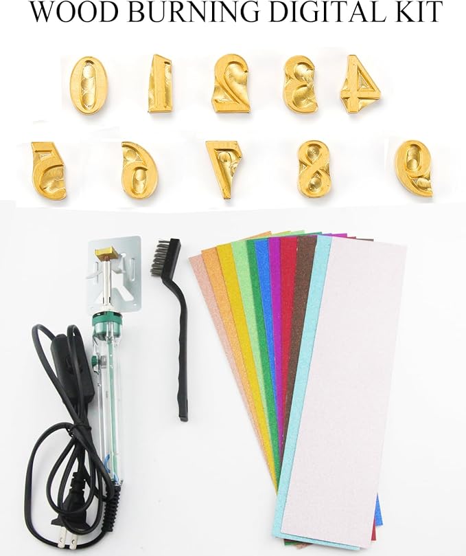1/2" 10Pcs Wood Burning Letter Kit, Wood Burning Numbers for Wood Branding Leather Crafting, DIY Gifts for Christmas Wedding Birthday Beginners, with 80W Electric Branding Iron (Brass Numbers 0-9)
