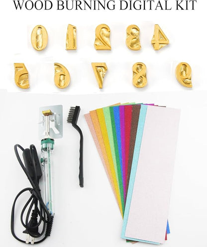 3/4" 10Pcs Wood Burning Letter Kit, Wood Burning Numbers for Wood Branding Leather Crafting, DIY Gifts for Christmas Wedding Birthday Beginners, with 80W Electric Branding Iron (Brass Numbers 0-9)