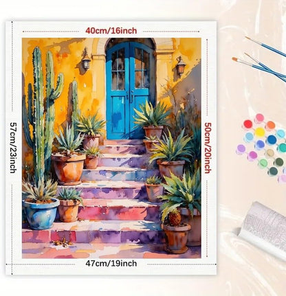 Cactus Paradise Paint by Numbers Kit for Adults - DIY Colorful Cactus and Spanish Steps Painting on Canvas 16x20 Inches,Acrylic Paint Set,Suitable for Beginners,Art for Home Decoration/Gifts - Image 2