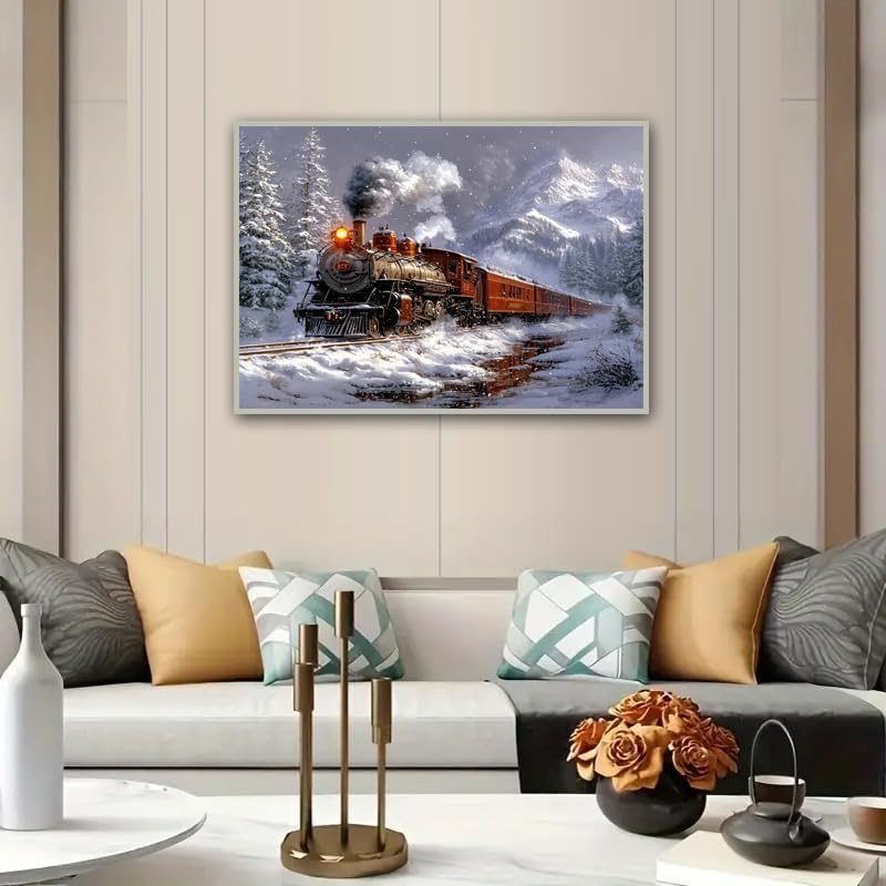 Train Paint by Numbers Kit for Adults,Winter Painting by Numbers,DIY Acrylic Paint Kit for Adults Beginners Without Frame,Easy Christmas Adult Paint by Number Kits on Canvas for Decor 16x20inch - Image 5